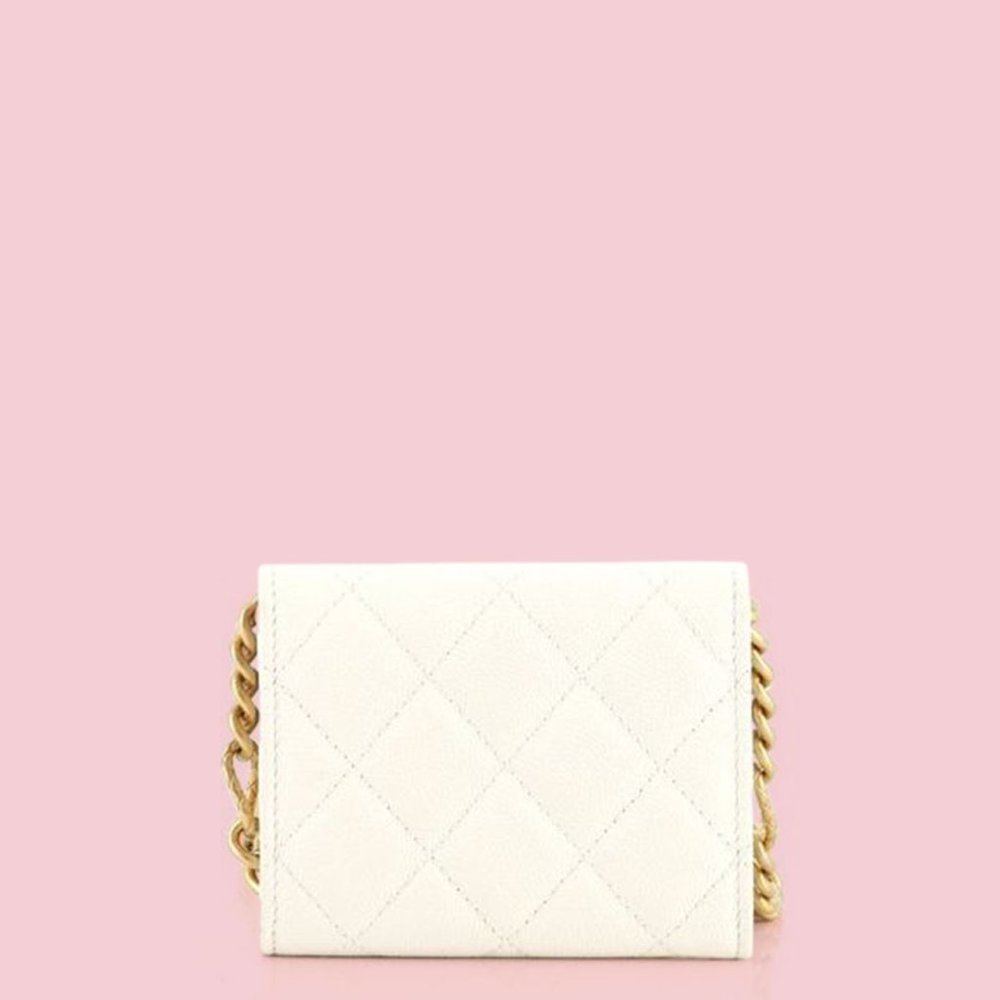 Chanel Plate Logo CC Flap Card Holder on Chain Quilted Caviar Mini - Picture 3 of 11